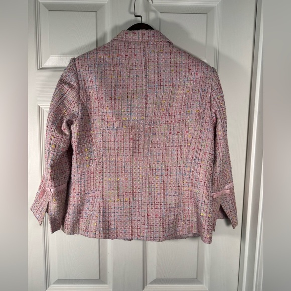 Spanner Pink Rainbow Tweed Blazer Jacket Short Length Bows Womens Size 8 - Picture 9 of 11